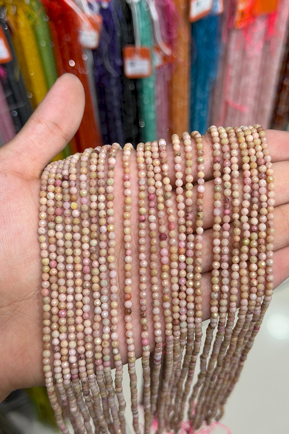 Rhodonite Stone Faceted Round 3mm Bead Strand
