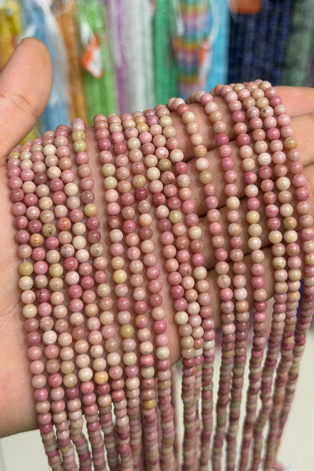 Rodonit Taşı Küre Kesim Parlak Pembe 4mm Doğal Taş Dizi [AA]