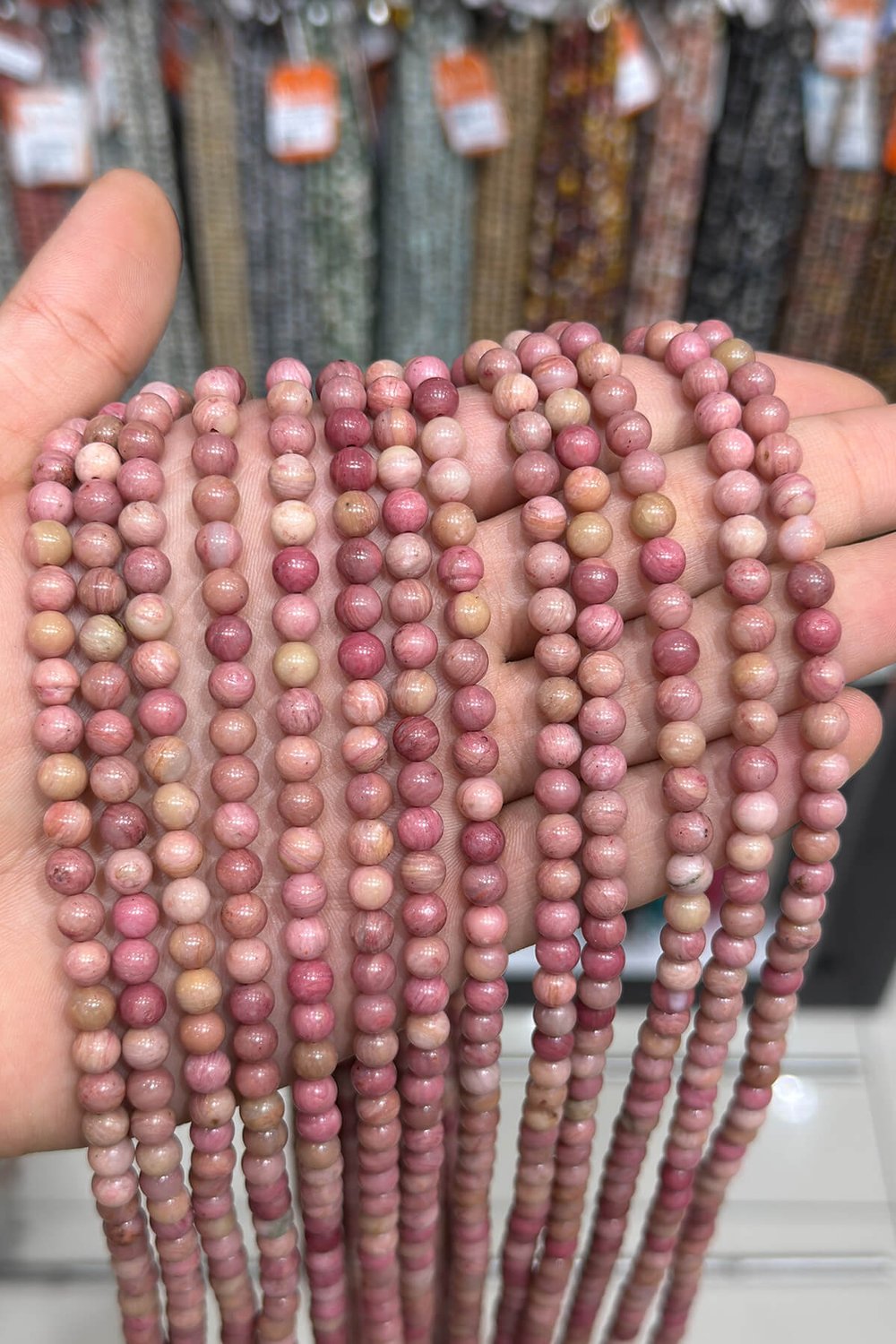 Rodonit Taşı Küre Kesim Parlak Pembe 6mm Doğal Taş Dizi [AA]