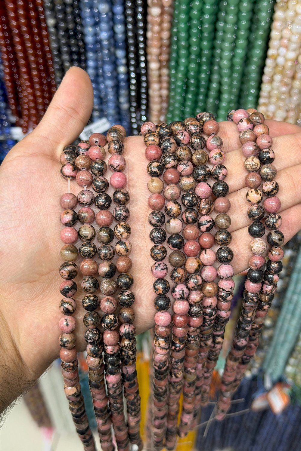 Rodonit Taşı Küre Kesim Parlak Pembe 8mm Doğal Taş Dizi [AA]