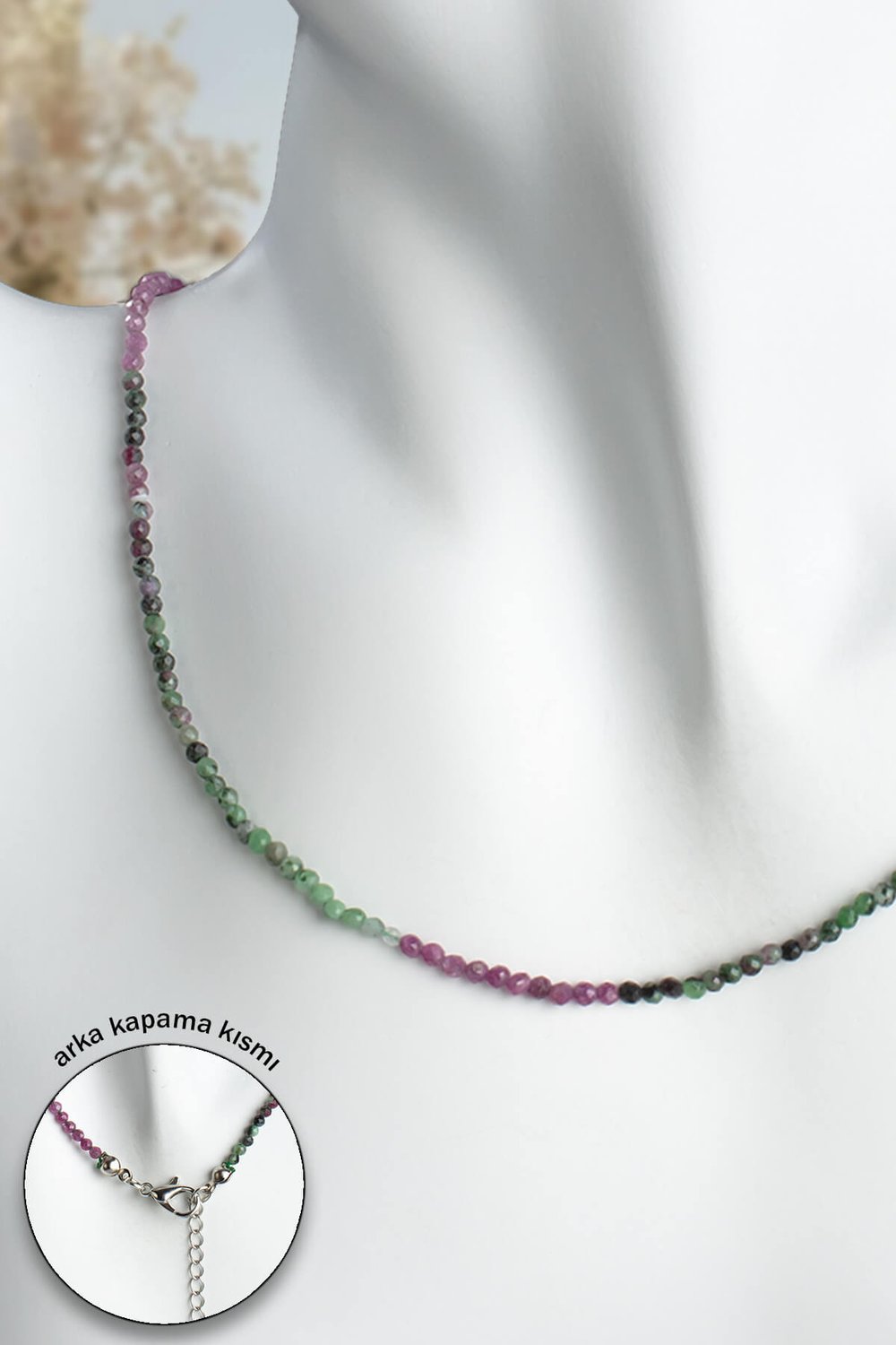 Ruby Zoisit Doğal Taş Kristal Küre Kesim 2mm Kolye