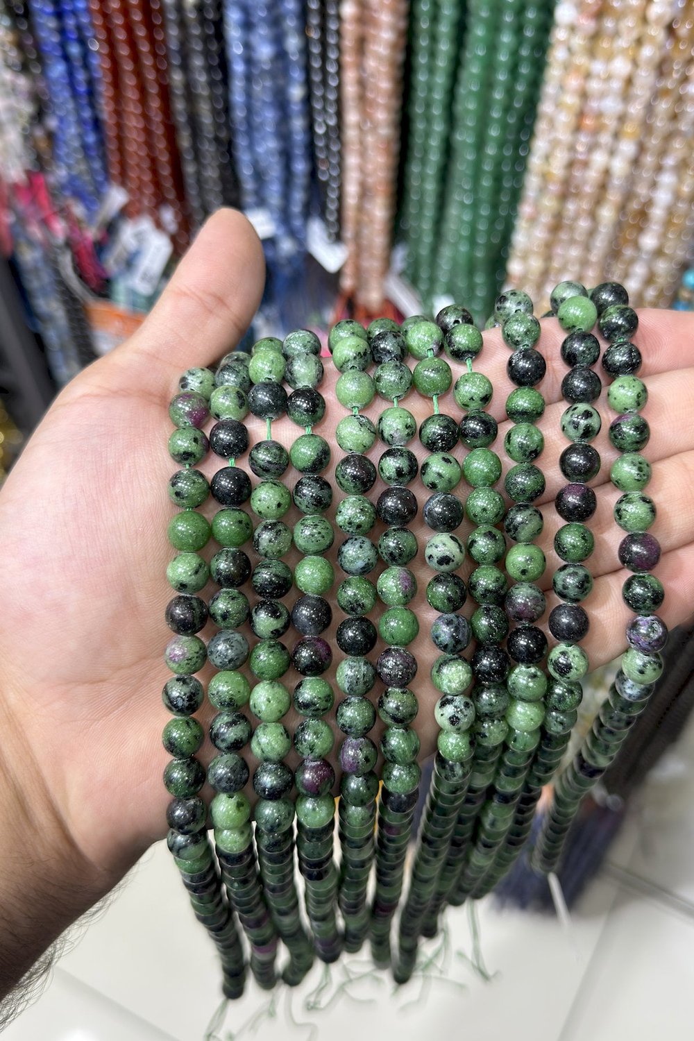 Ruby Zoisit Taşı Küre Kesim Parlak Koyu Yeşil 8mm Doğal Taş Dizi [AA]