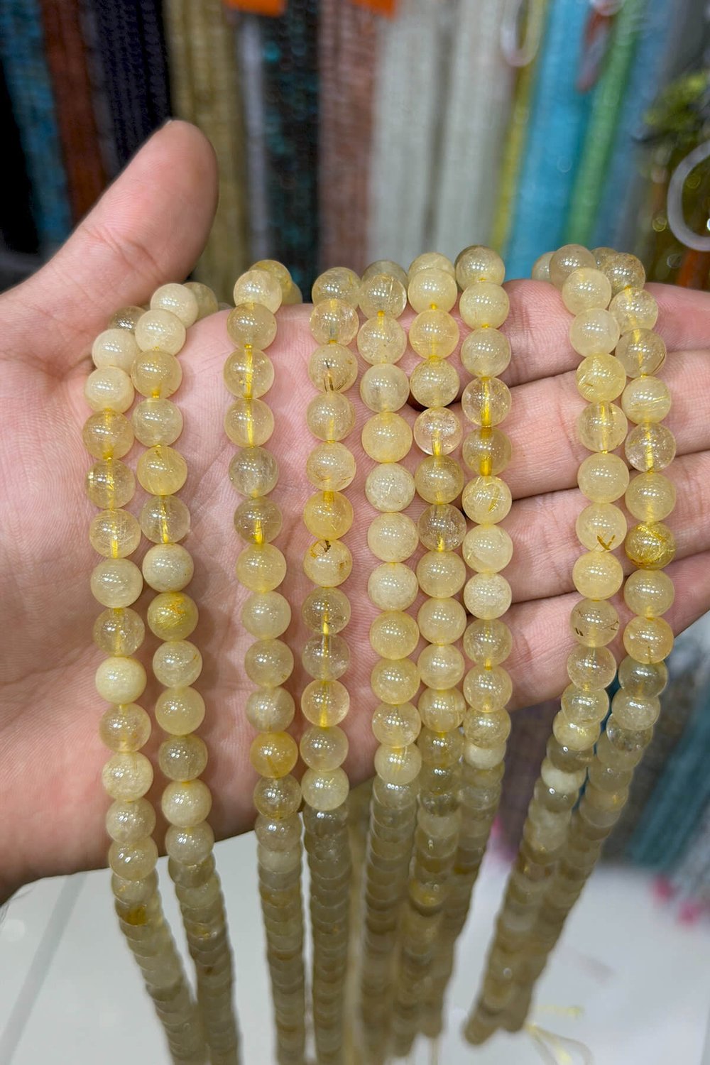 Rutil Kuvars Taşı Küre Kesim Parlak Sarı 8mm Doğal Taş Dizi [AA]