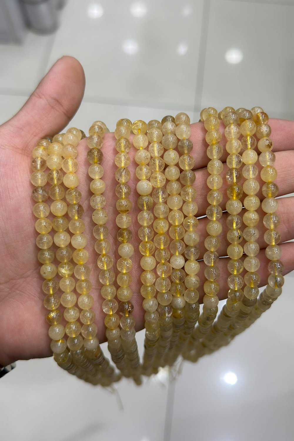 Rutil Kuvars Taşı Küre Kesim Parlak Sarı 6mm Doğal Taş Dizi