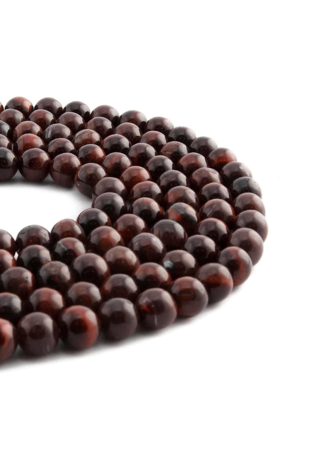 Hawks Eye Stone Round-Cut Shiny Reddish 8mm Bead Strand [B+]