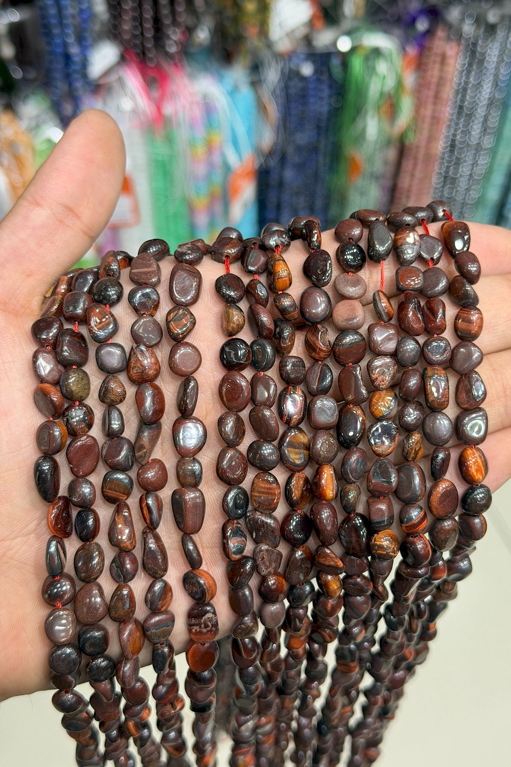 Hawk Eye Natural Stone Tumbler Cut 8x11mm String Of Beads