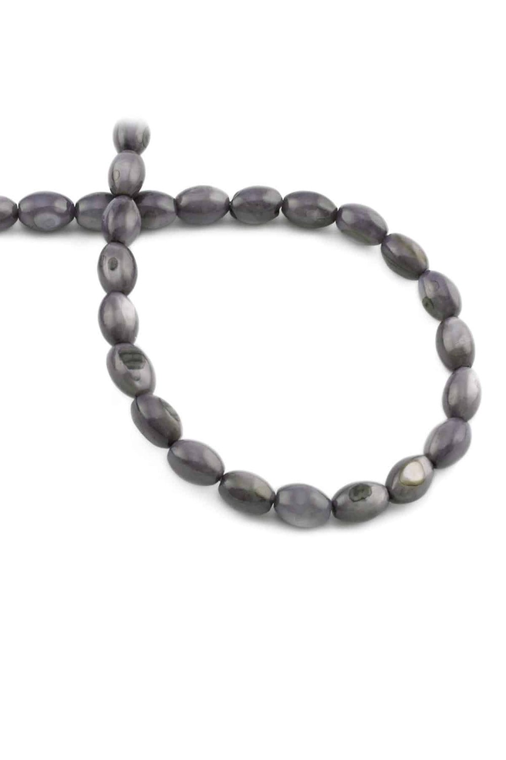 Sedef Taşı Arpa Kesim Parlak Gri 6x8mm Doğal Taş Dizi [AA]