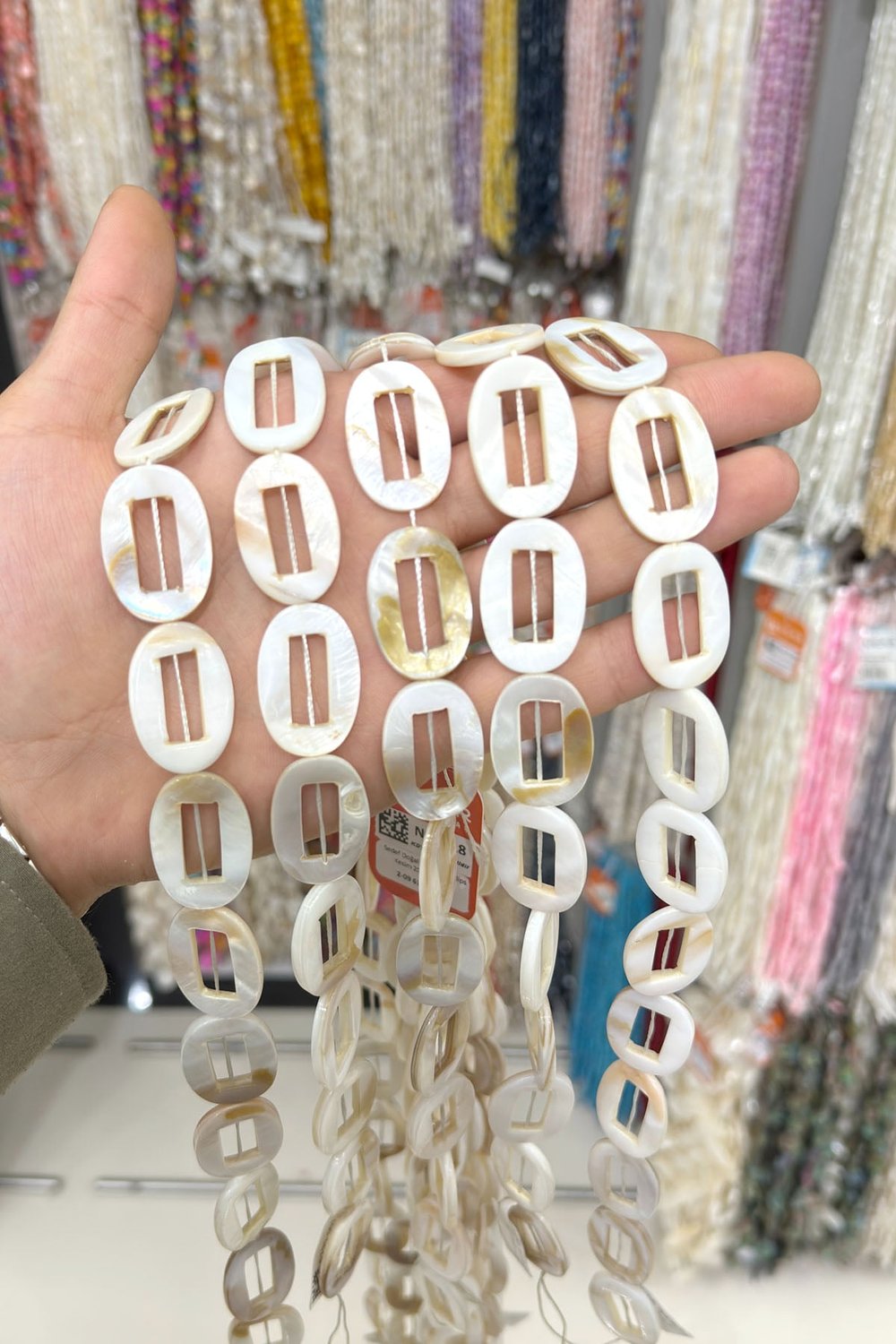 Sedef Doğal Taş İçi Boş Elips Kesim 20x30mm Dizi
