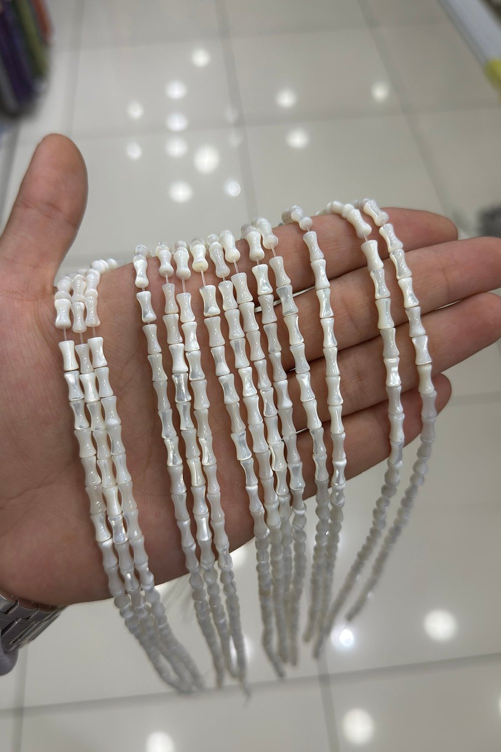 Sedef Doğal Taş Parlak Mavi Kemik Kesim 4x7mm Dizi [AB+]