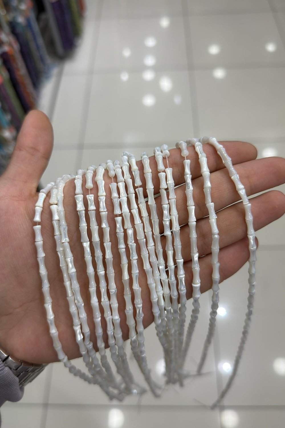 Sedef Doğal Taş Parlak Mavi Kemik Kesim 4x7mm Dizi [AB+]