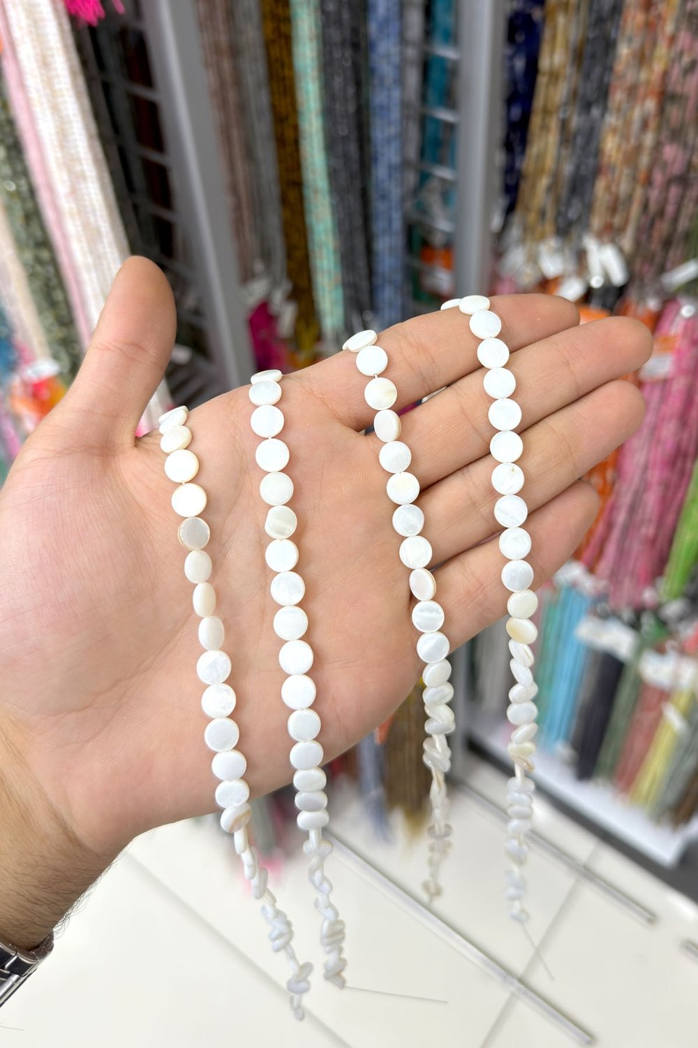 Sedef Taşı Amorf Kesim Parlak Beyaz 8mm Doğal Taş Dizi [AA]