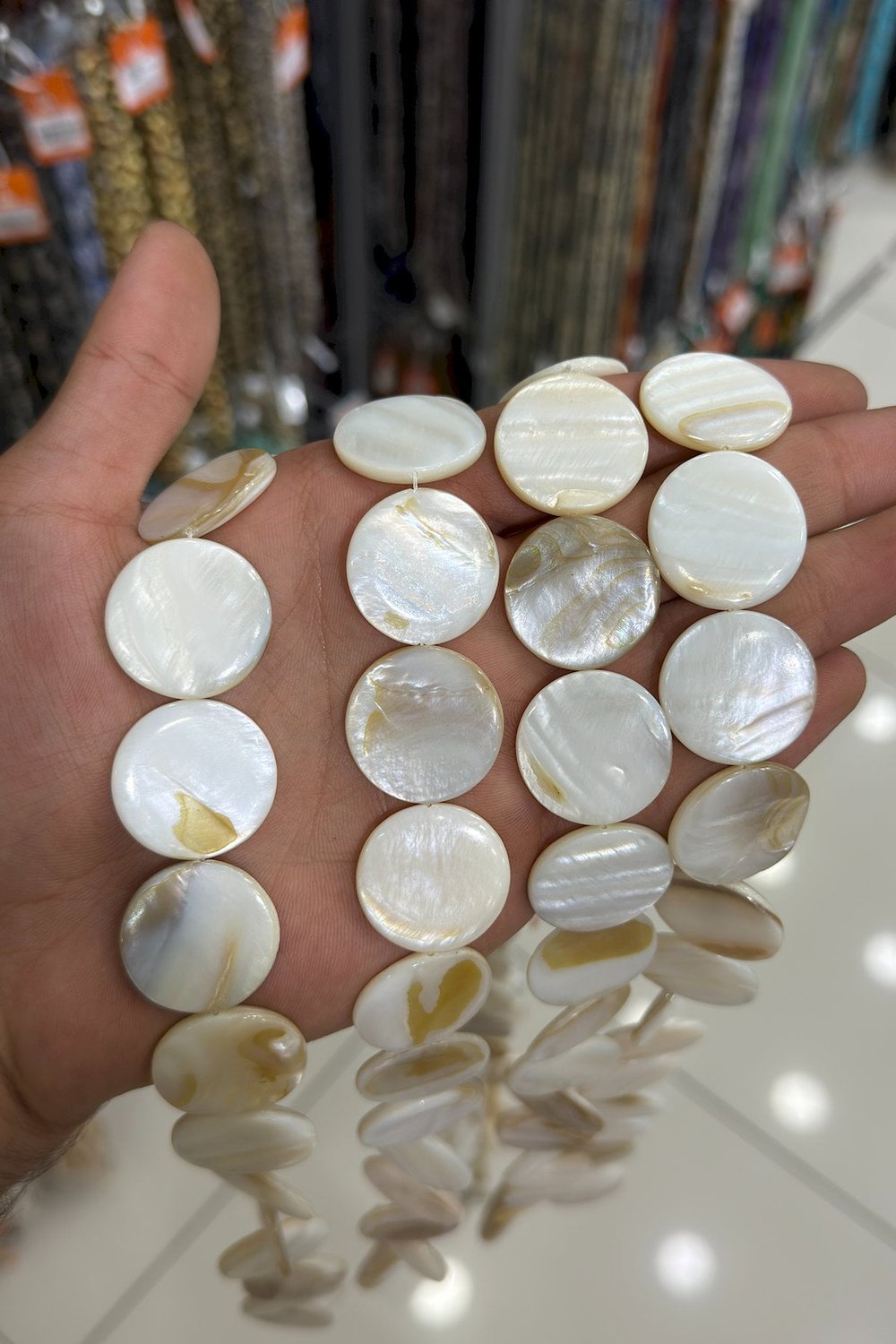 Sedef Taşı Daire Kesim Parlak Beyaz 25mm Doğal Taş Dizi [AB+]