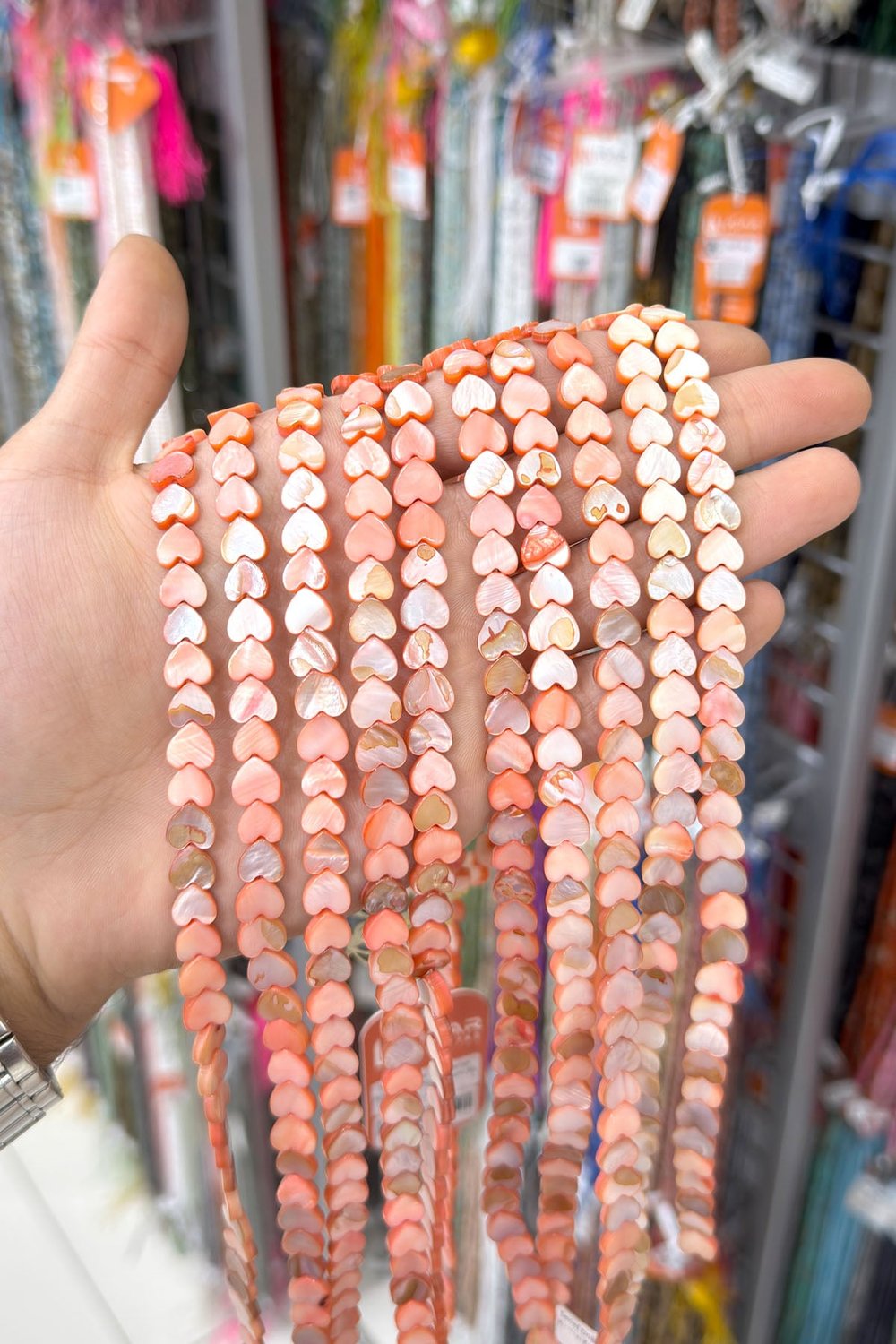Sedef Taşı Kalp Kesim Parlak Açık Kırmızı 9x3mm Doğal Taş Dizi [AA]