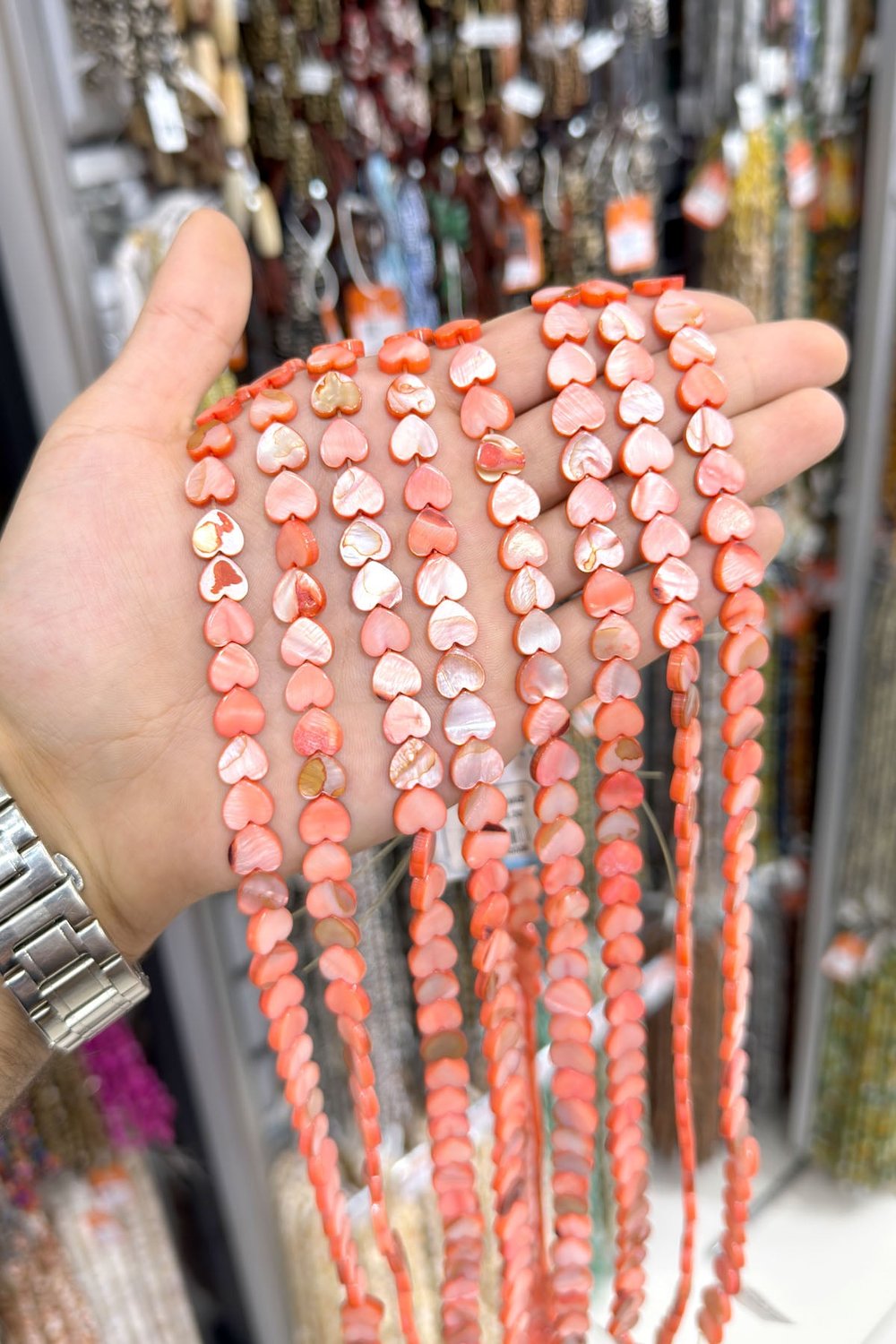 Sedef Taşı Kalp Kesim Parlak Açık Kırmızı 10x3mm Doğal Taş Dizi [AA]