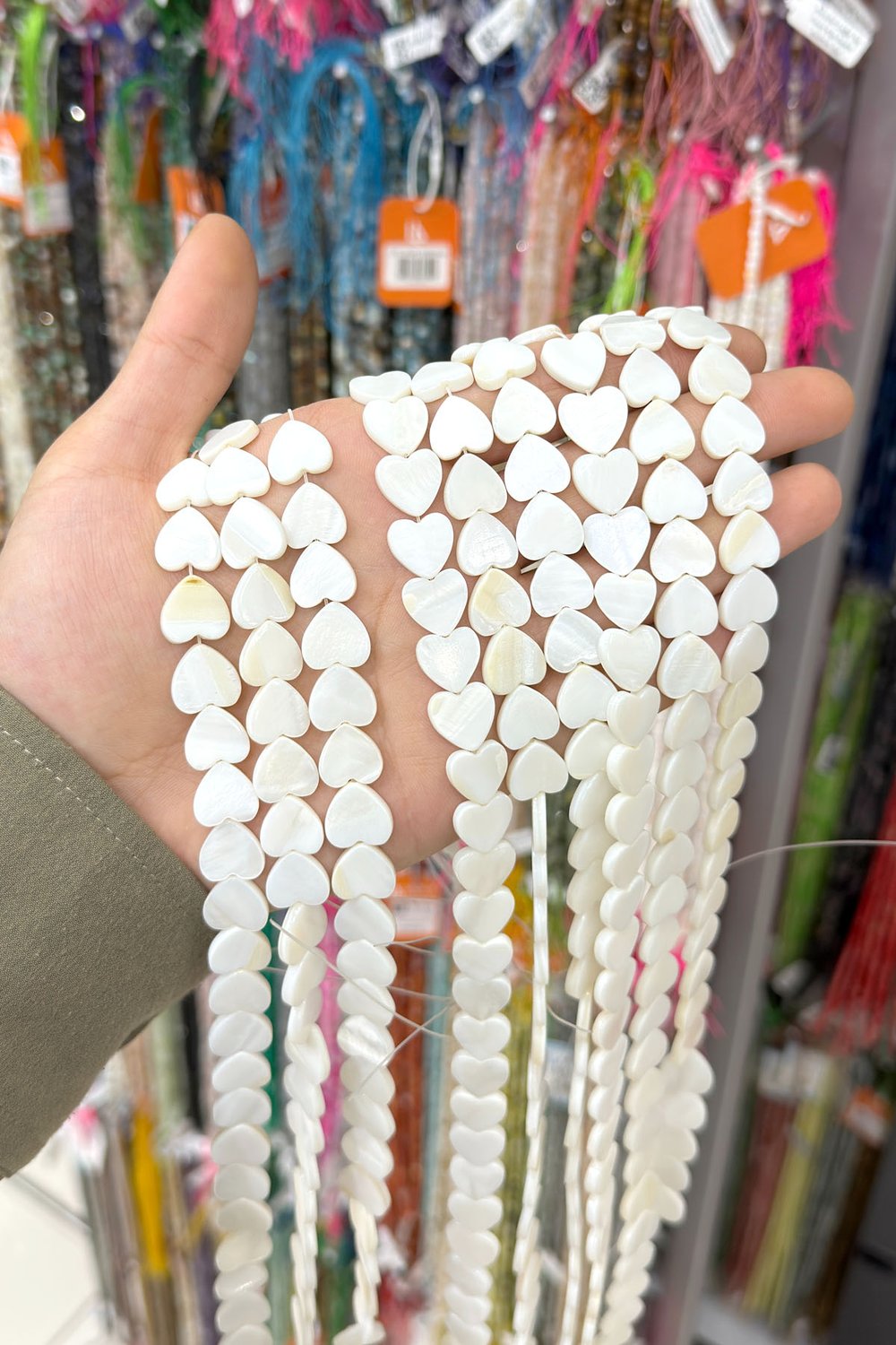 Sedef Taşı Kalp Kesim Parlak Beyaz 13x3mm Doğal Taş Dizi [AA]