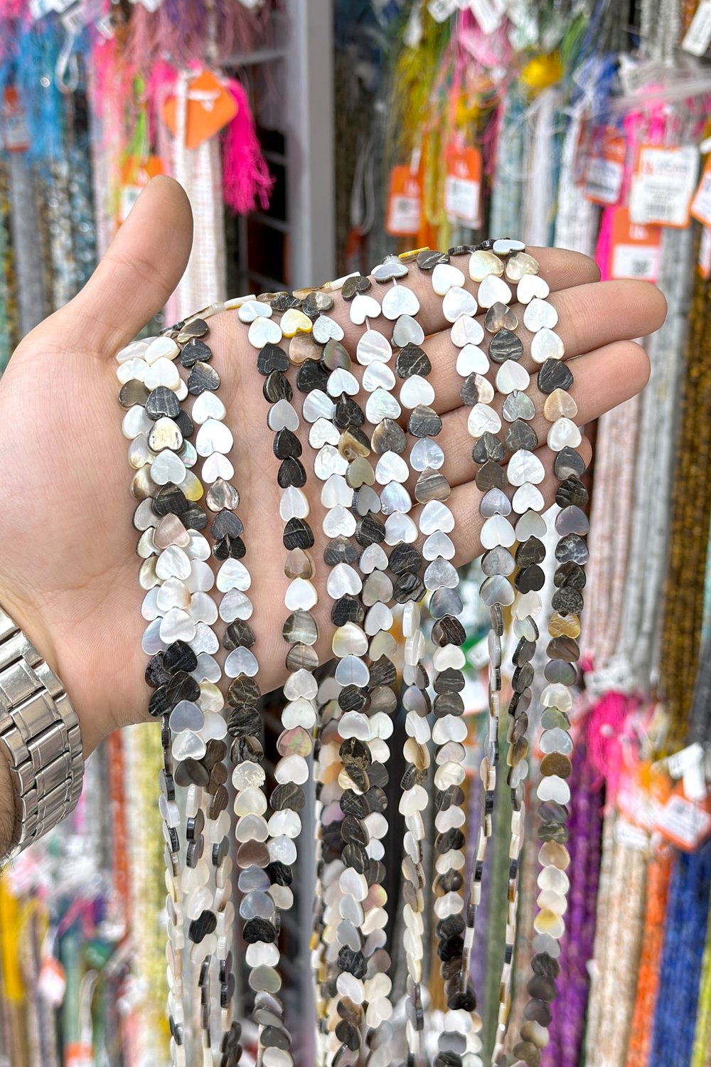 Sedef Taşı Kalp Kesim Parlak Siyah 8x2mm Doğal Taş Dizi [AA]