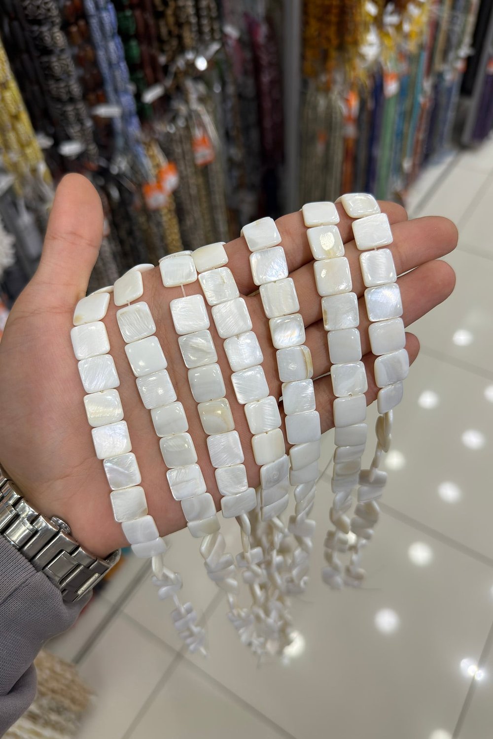 Sedef Taşı Kare Kesim Parlak Beyaz 12mm Doğal Taş Dizi [AA]