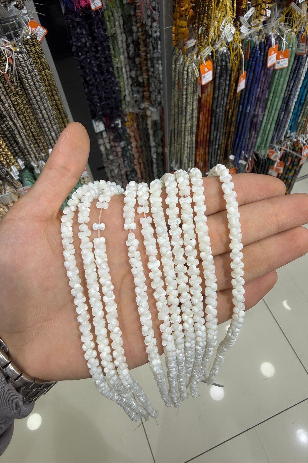 Sedef Taşı Kemik Kesim Parlak Beyaz 3mm Doğal Taş Dizi [AA]