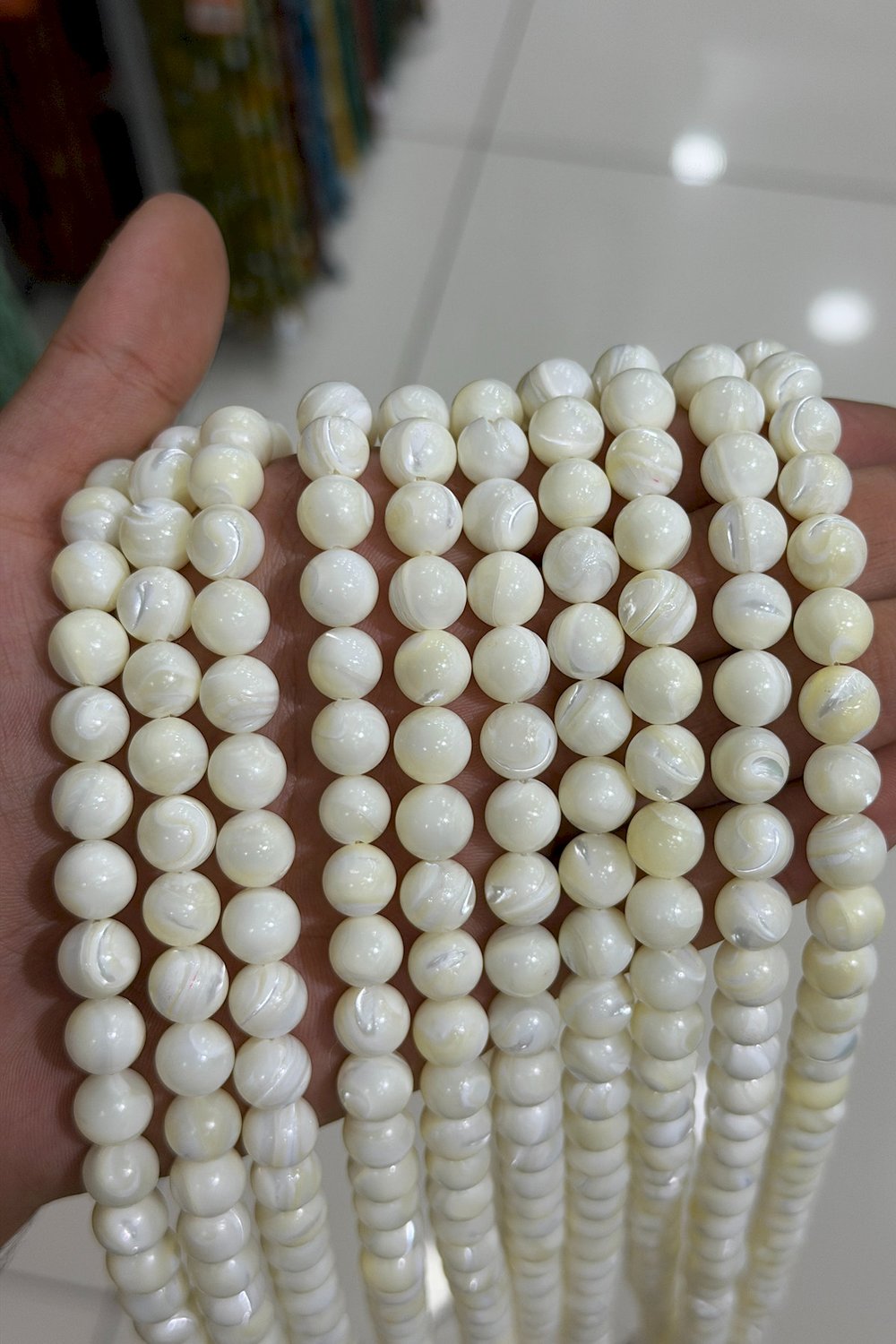 Sedef Taşı Küre Kesim Parlak Beyaz 10mm Doğal Taş Dizi [AA]