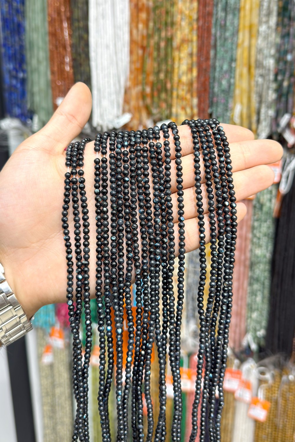 Sedef Taşı Küre Kesim Parlak Beyaz 4mm Doğal Taş Dizi [AA]