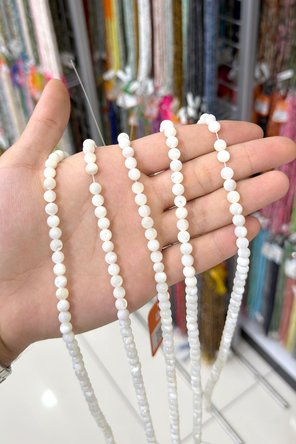 Sedef Taşı Küre Kesim Parlak Beyaz 6mm Doğal Taş Dizi [AA]