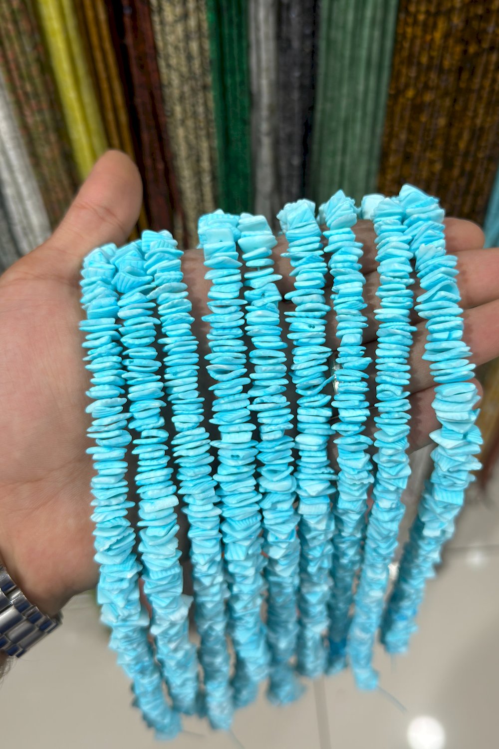 Sedef Taşı Rondela Kesim 12x13mm Mavi Dizi
