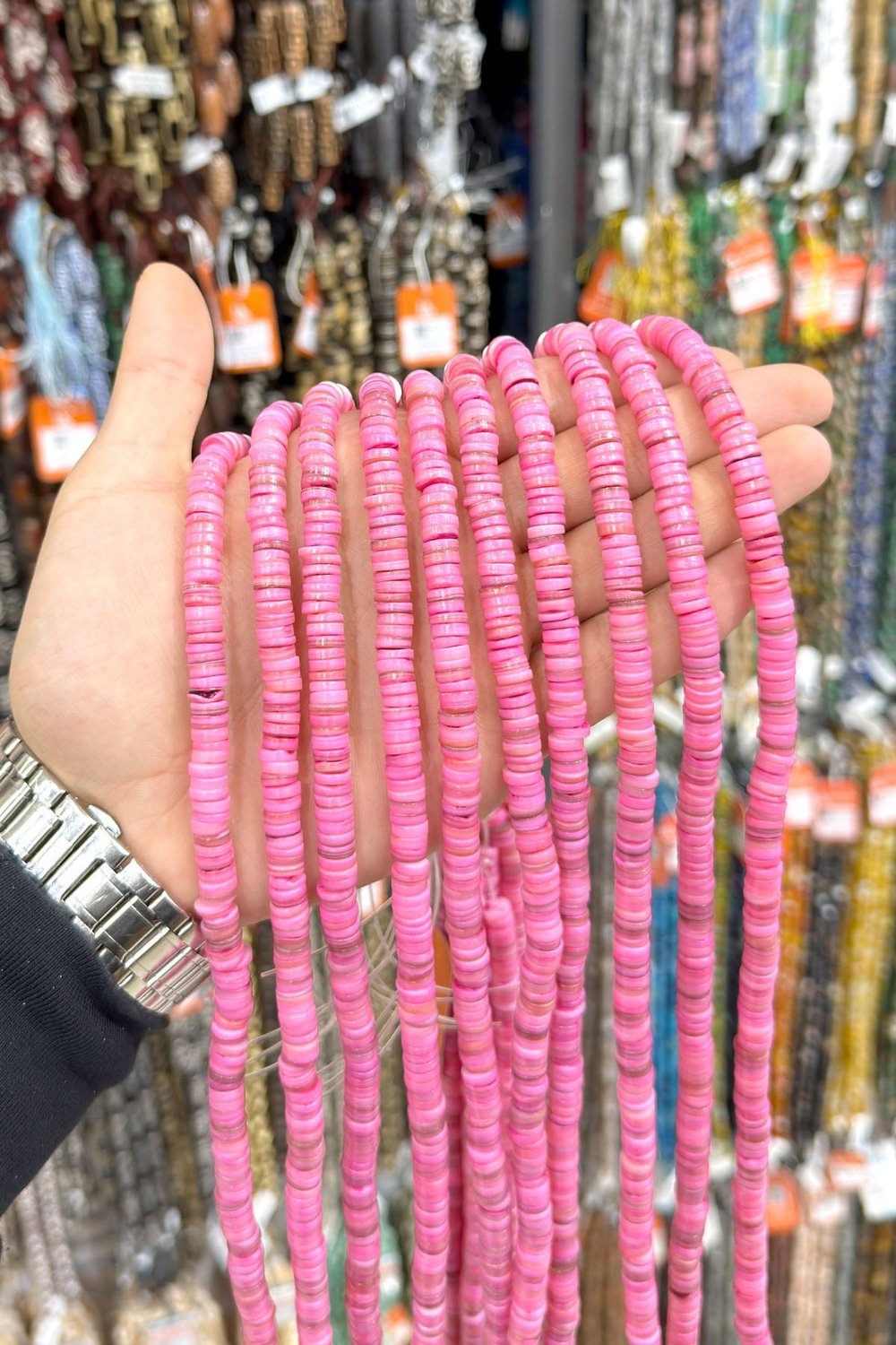 Sedef Taşı Rondela Kesim Pembe 8x2mm Doğal Taş Dizi [AB+]
