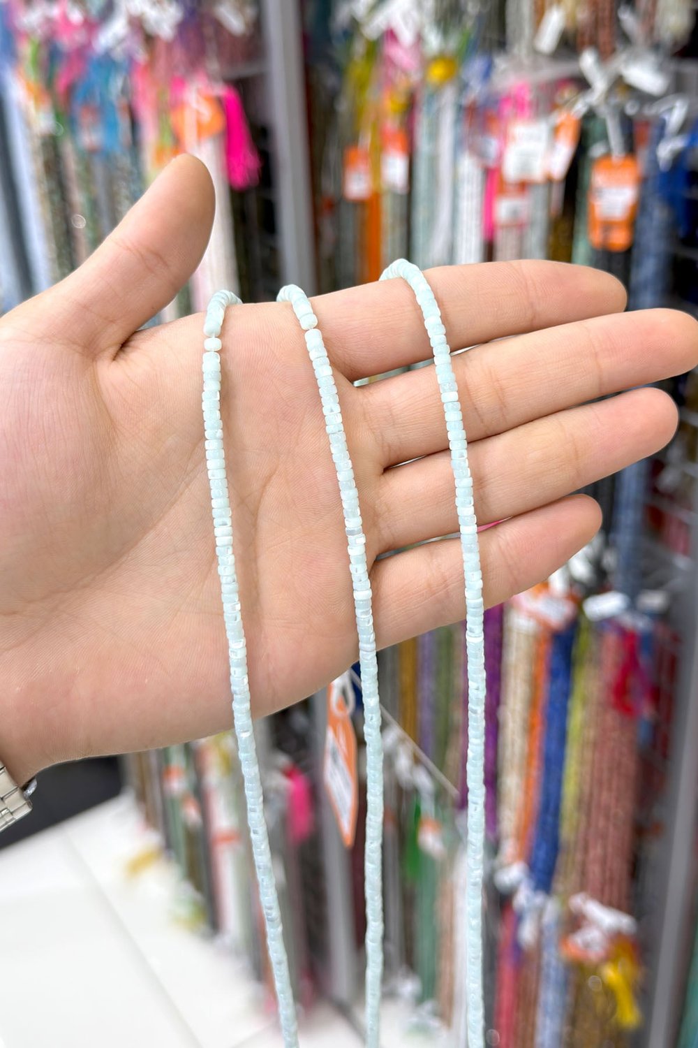 Sedef Taşı Rondela Kesim Parlak Açık Mavi 4x2mm Doğal Taş Dizi [AA]
