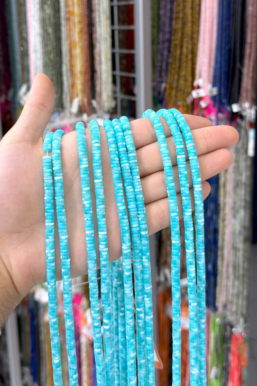Sedef Taşı Rondela Kesim Parlak Açık Mavi 6x2mm Doğal Taş Dizi [AA]