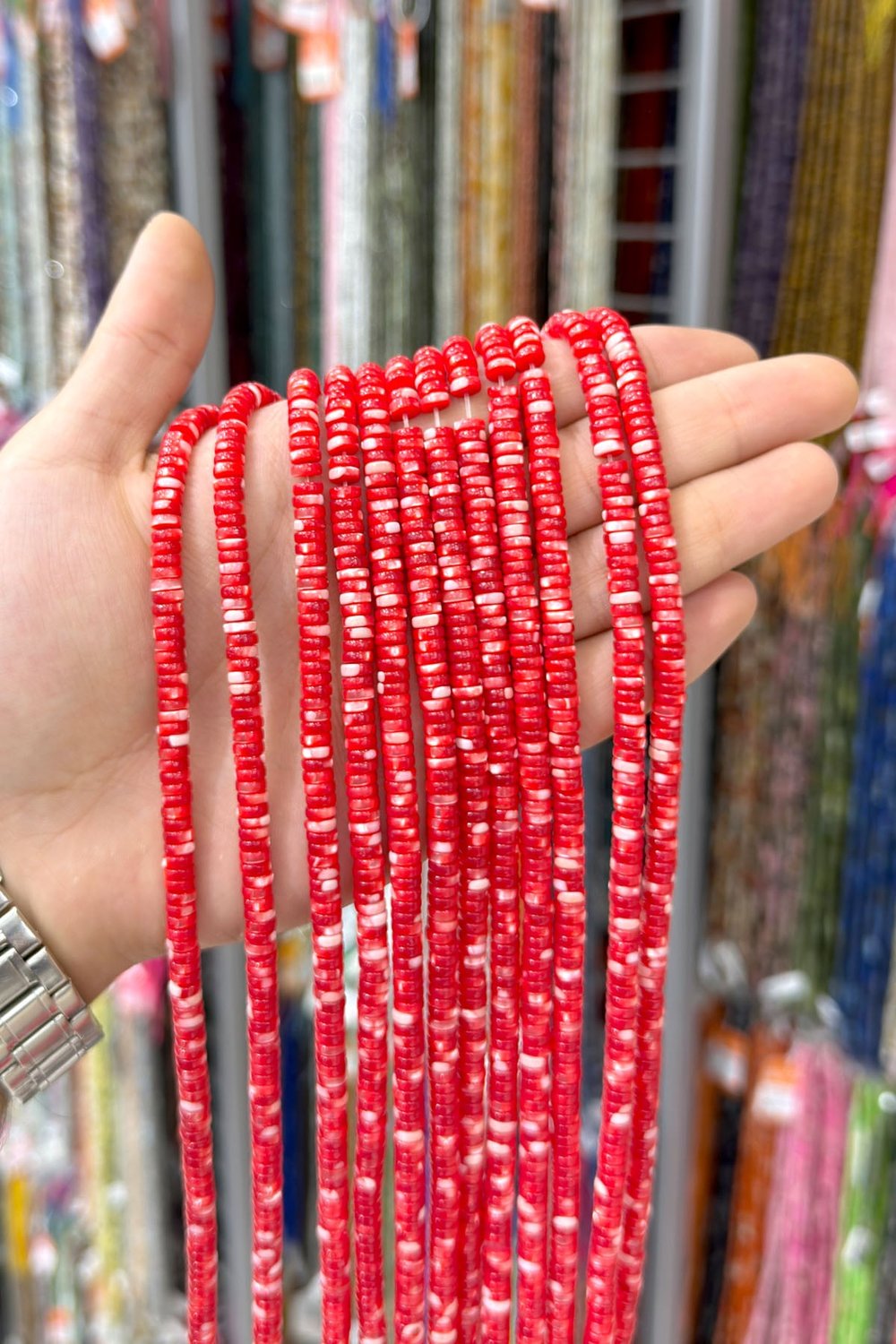 Sedef Taşı Rondela Kesim Parlak Kırmızı 6x2mm Doğal Taş Dizi [AA]