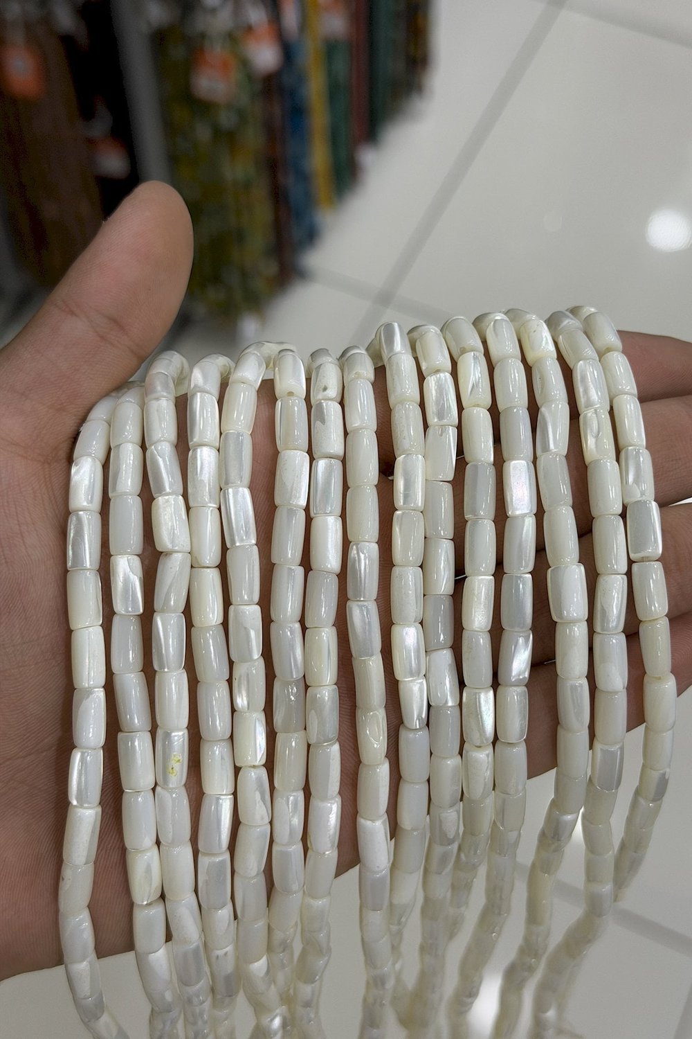 Sedef Taşı Silindir Kesim Parlak Beyaz 6x10mm Doğal Taş Dizi [AA]