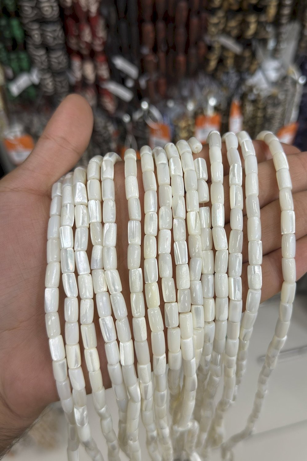 Sedef Taşı Silindir Kesim Parlak Beyaz 6x10mm Doğal Taş Dizi [AA]