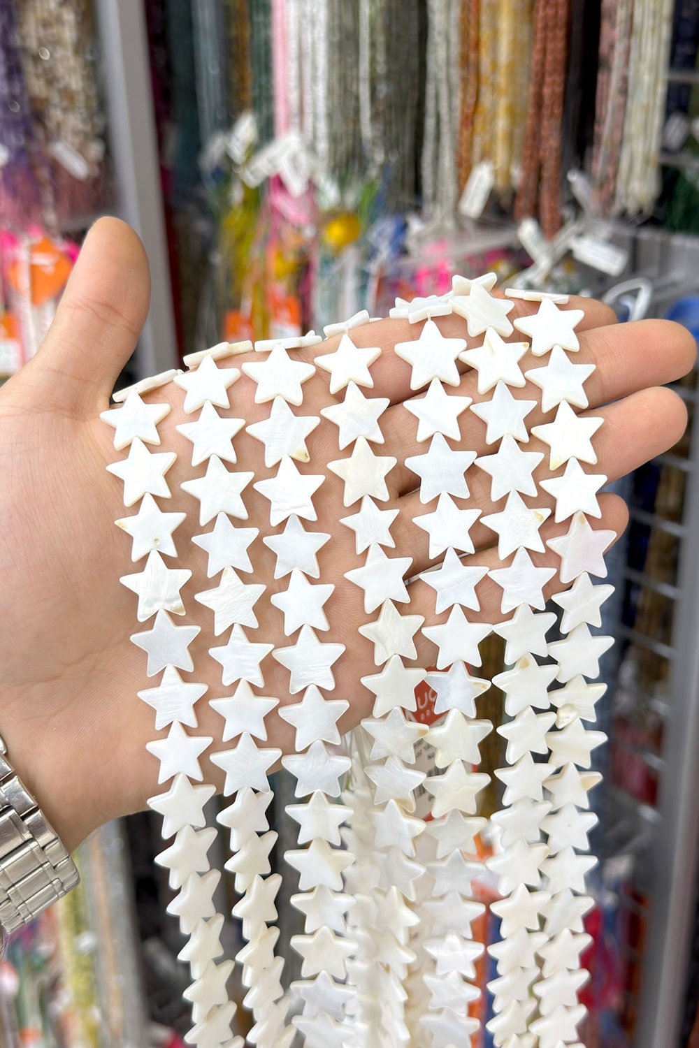 Sedef Taşı Yıldız Kesim Parlak Beyaz 16x3mm Doğal Taş Dizi [AA]