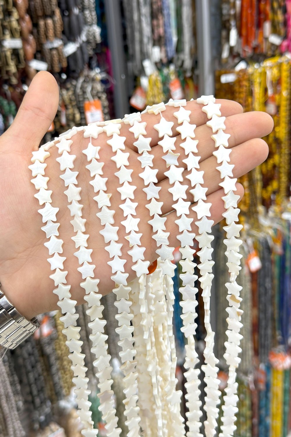 Sedef Taşı Yıldız Kesim Parlak Beyaz 10mm Doğal Taş Dizi [AA]
