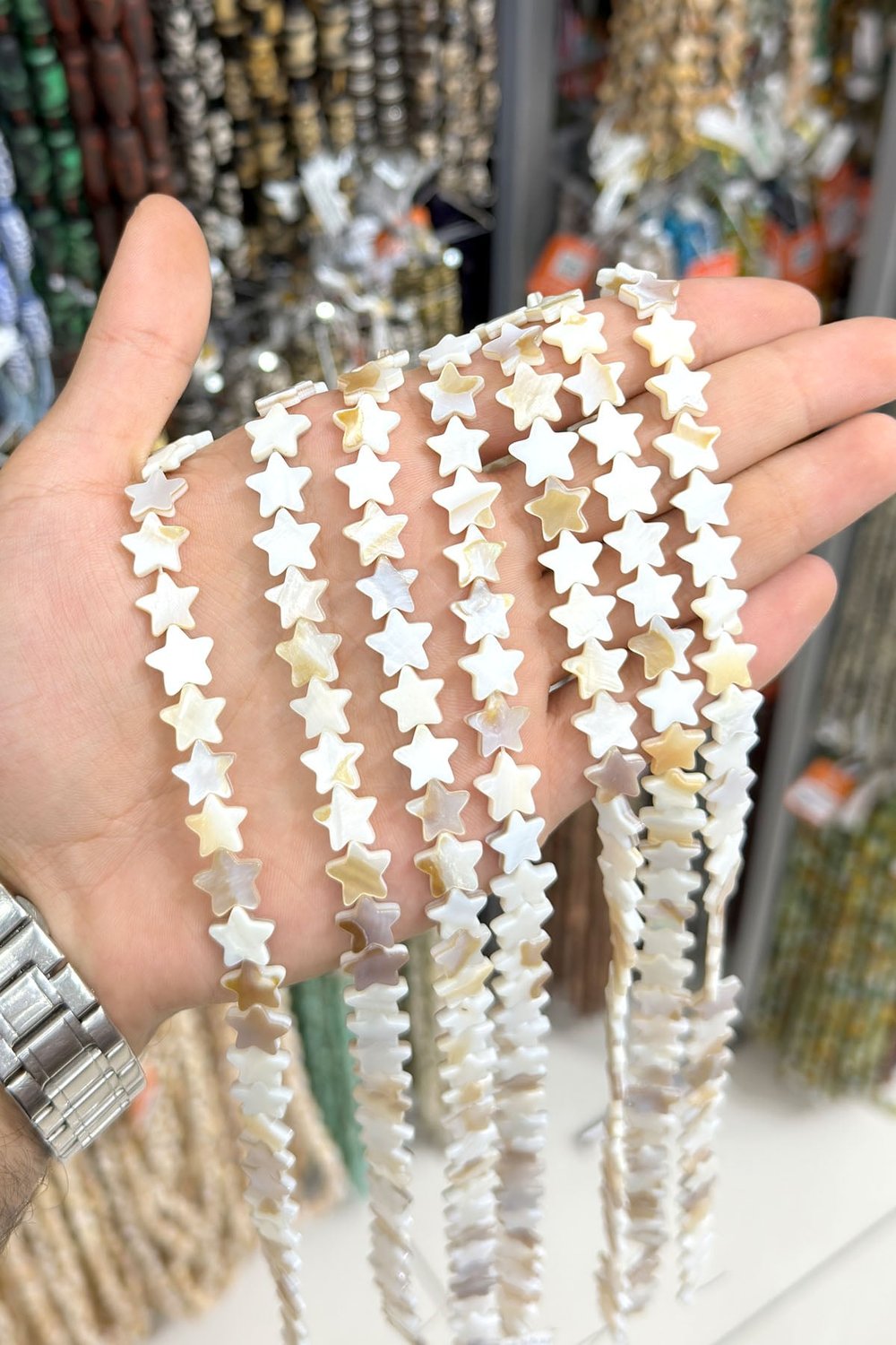 Sedef Taşı Yıldız Kesim Parlak Kırık Beyaz 10mm Doğal Taş Dizi [AA]