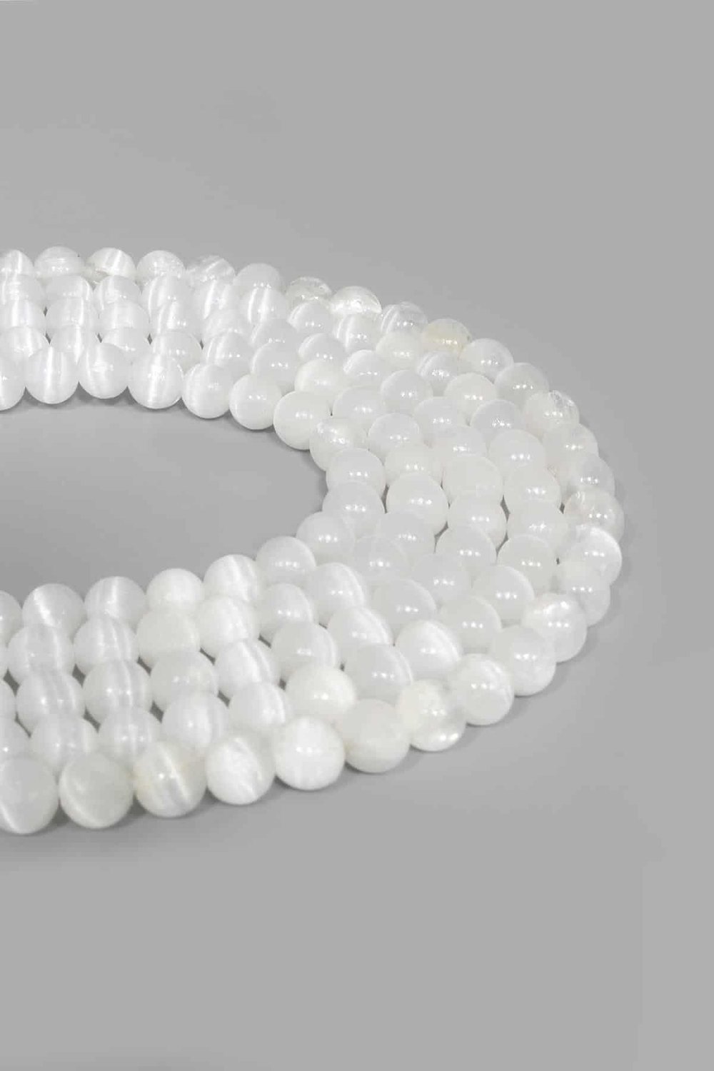 Selenite Natural Stone Shiny Globe Cut 6mm String Of Beads [AA]