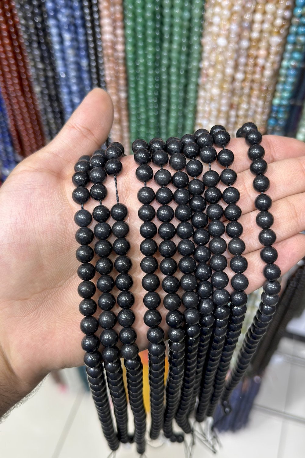 Shungit Taşı Küre Kesim Parlak 8mm Doğal Taş Dizi [AA]