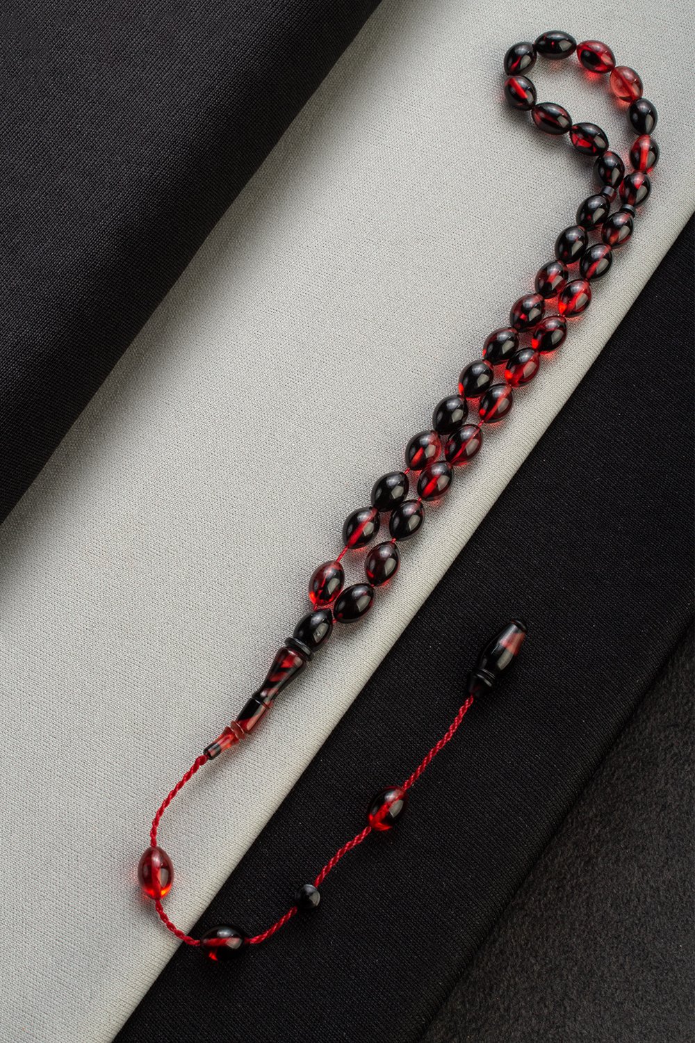 Sıkma Ateş Kehribar Kızıl Arpa Kesim 6x8mm 33 lu Tesbih