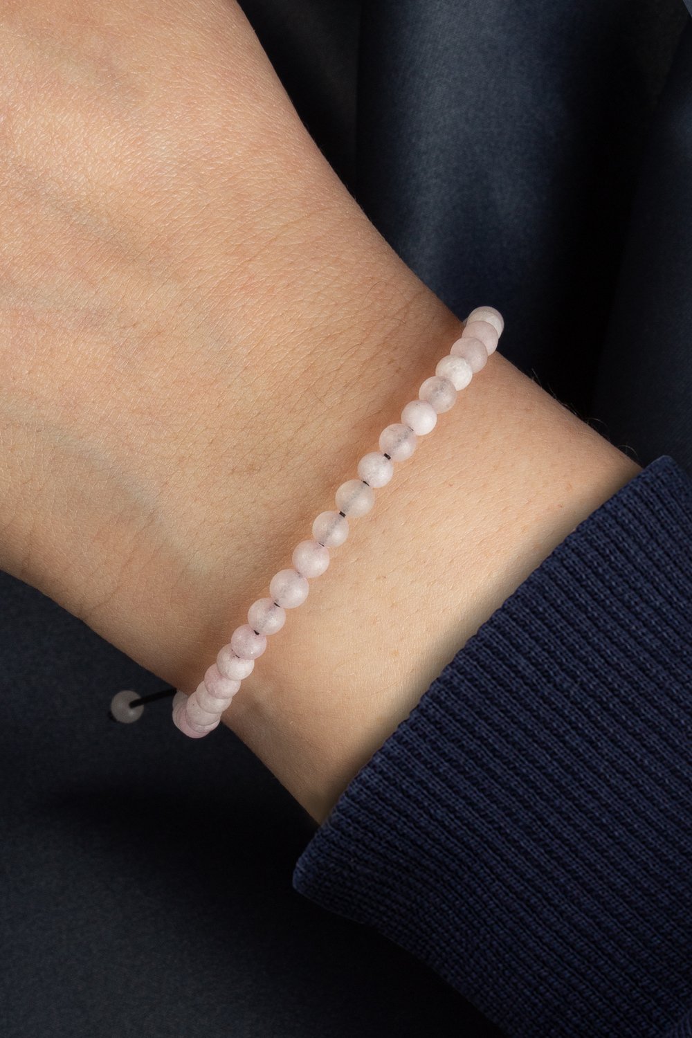 Sıkma Doğal Taş Mat Pembe Küre Kesim 4mm Makrome Bileklik