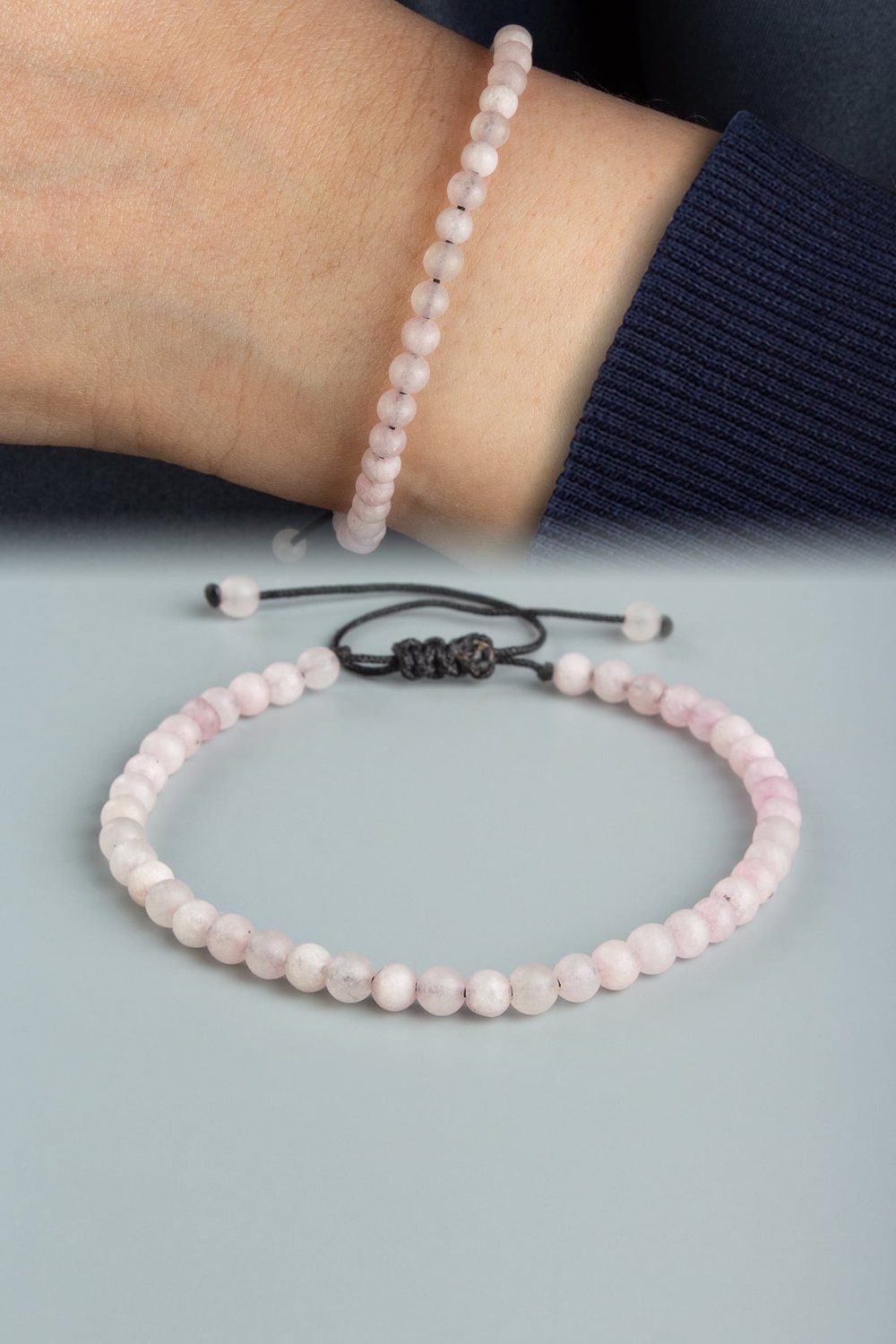 Sıkma Doğal Taş Mat Pembe Küre Kesim 4mm Makrome Bileklik
