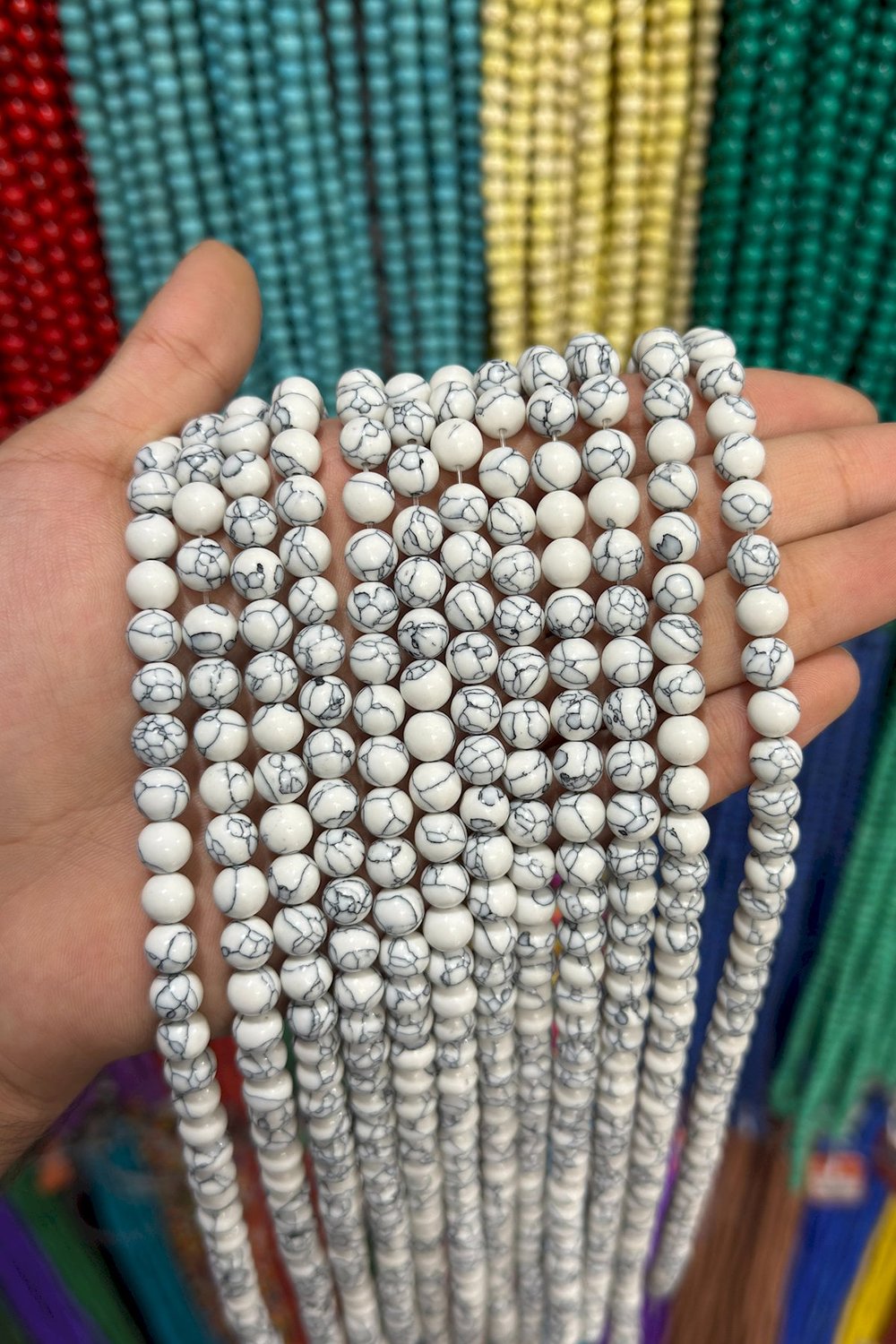 Sıkma Havlit Taşı Küre Kesim Parlak Beyaz 8mm Doğal Taş Dizi [B+]