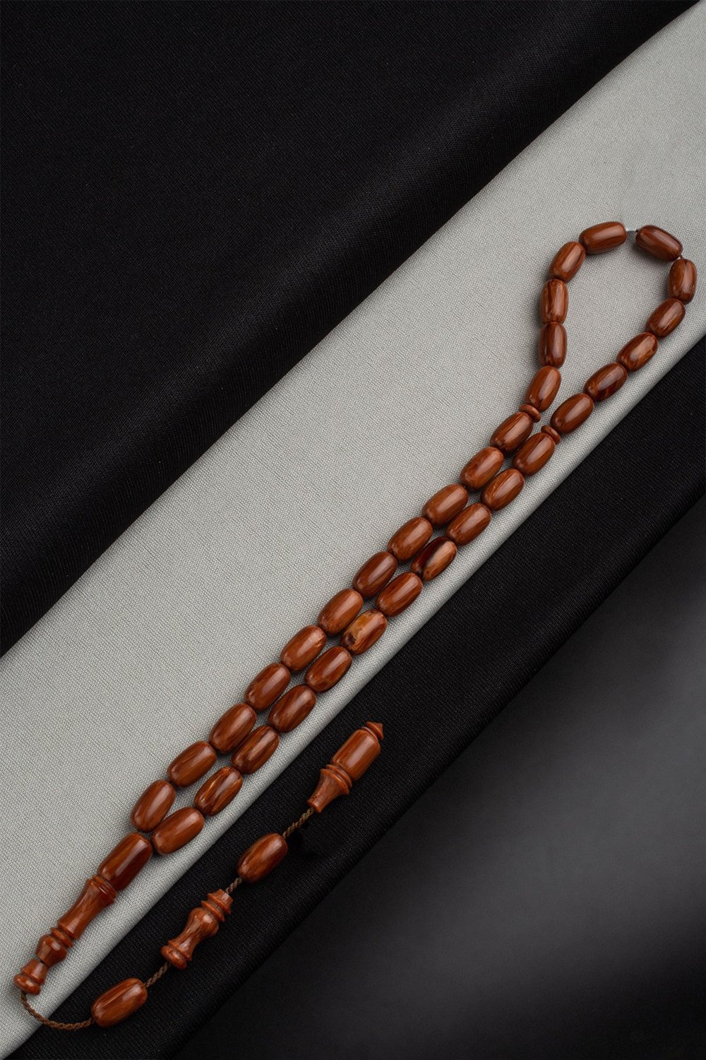 Sıkma Kehribar Kahverengi Kapsül Kesim 8x14mm 33 Lu Tesbih Ali Baba Usta İşçiliği