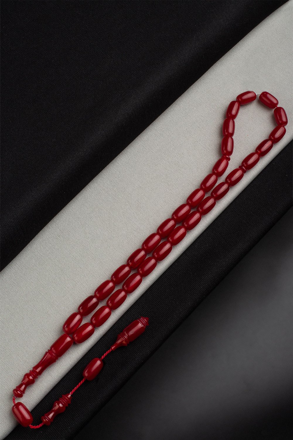 Sıkma Kehribar Kırmızı Kapsül Kesim 8x14mm 33 Lu Tesbih Ali Baba Usta İşçiliği
