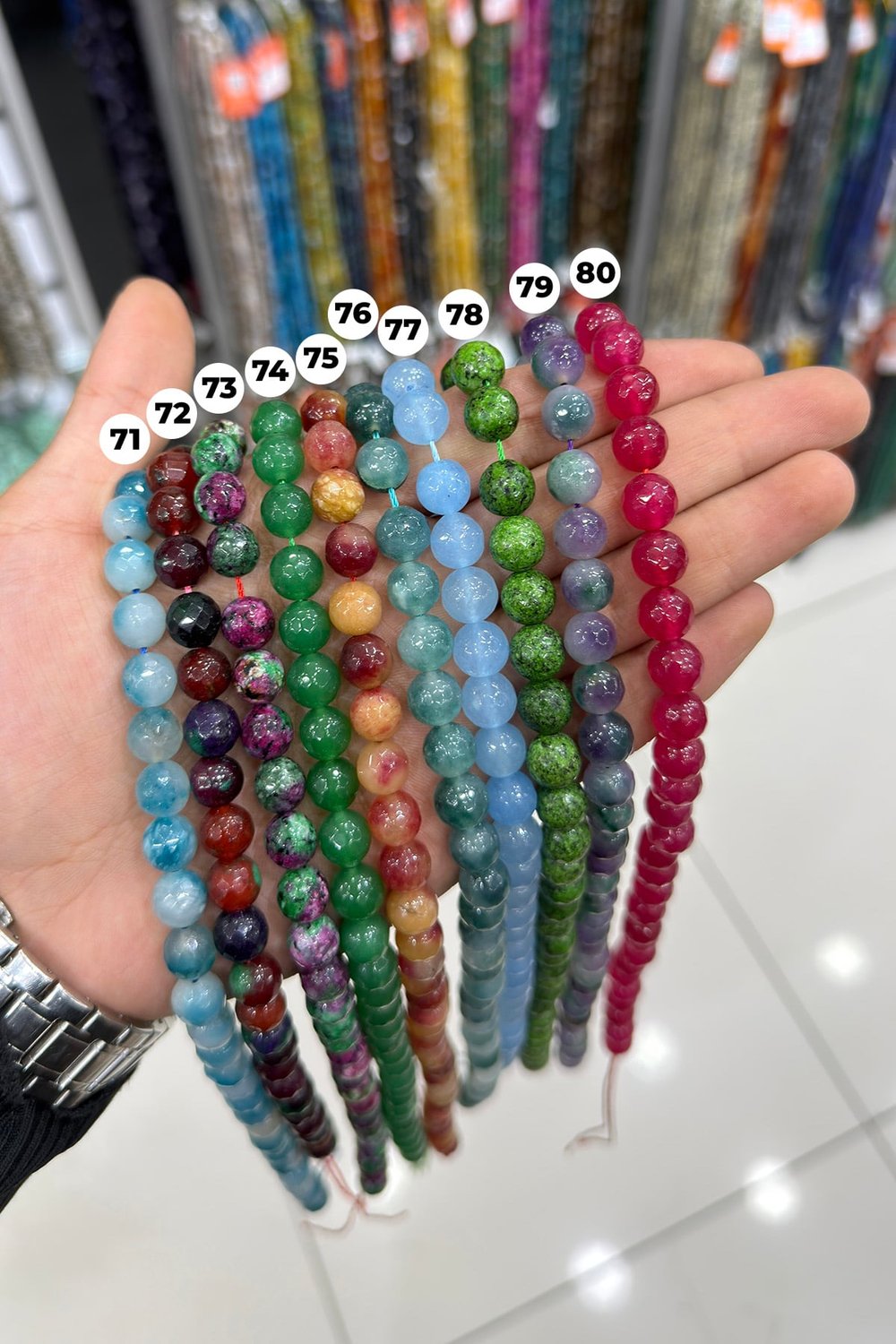 Sıkma Küre Faset Kesim 10mm Yarı Değerli Doğal Taş Diziler