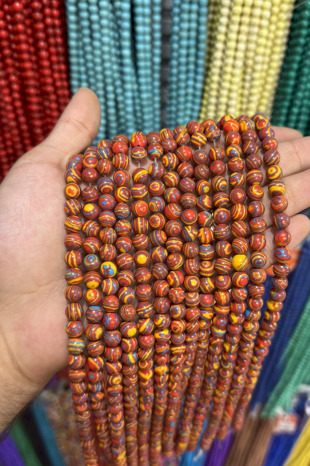 Sıkma Malakit Taşı Küre Kesim Parlak Kırmızı 8mm Doğal Taş Dizi [B+]