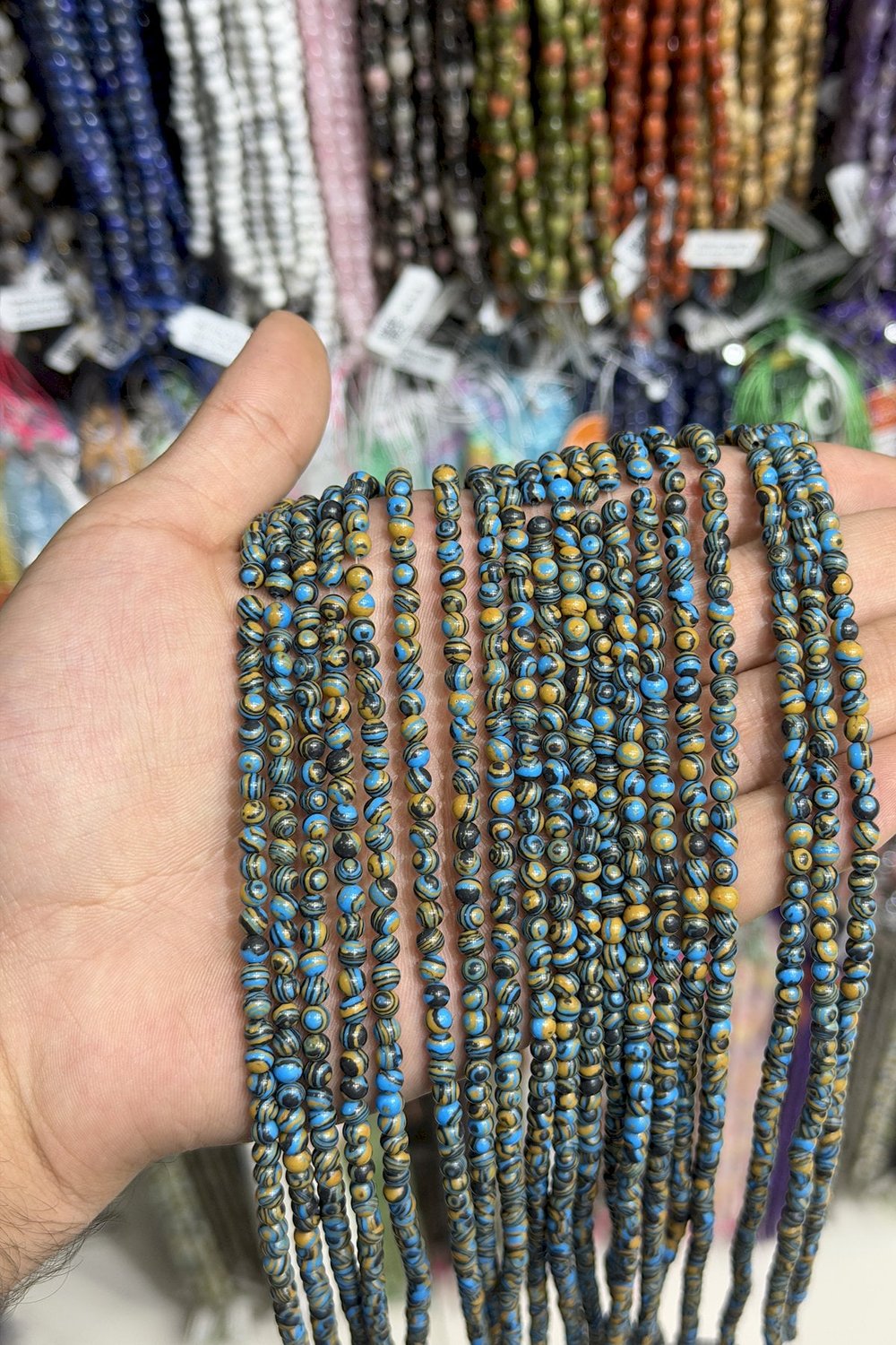 Sıkma Malakit Taşı Küre Kesim Turuncu Mavi 4mm Doğal Taş Dizi [B+]