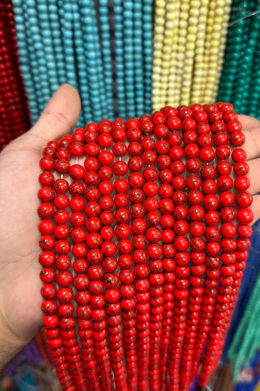 Sıkma Mercan Taşı Küre Kesim Parlak Kırmızı 8mm Doğal Taş Dizi [B+]