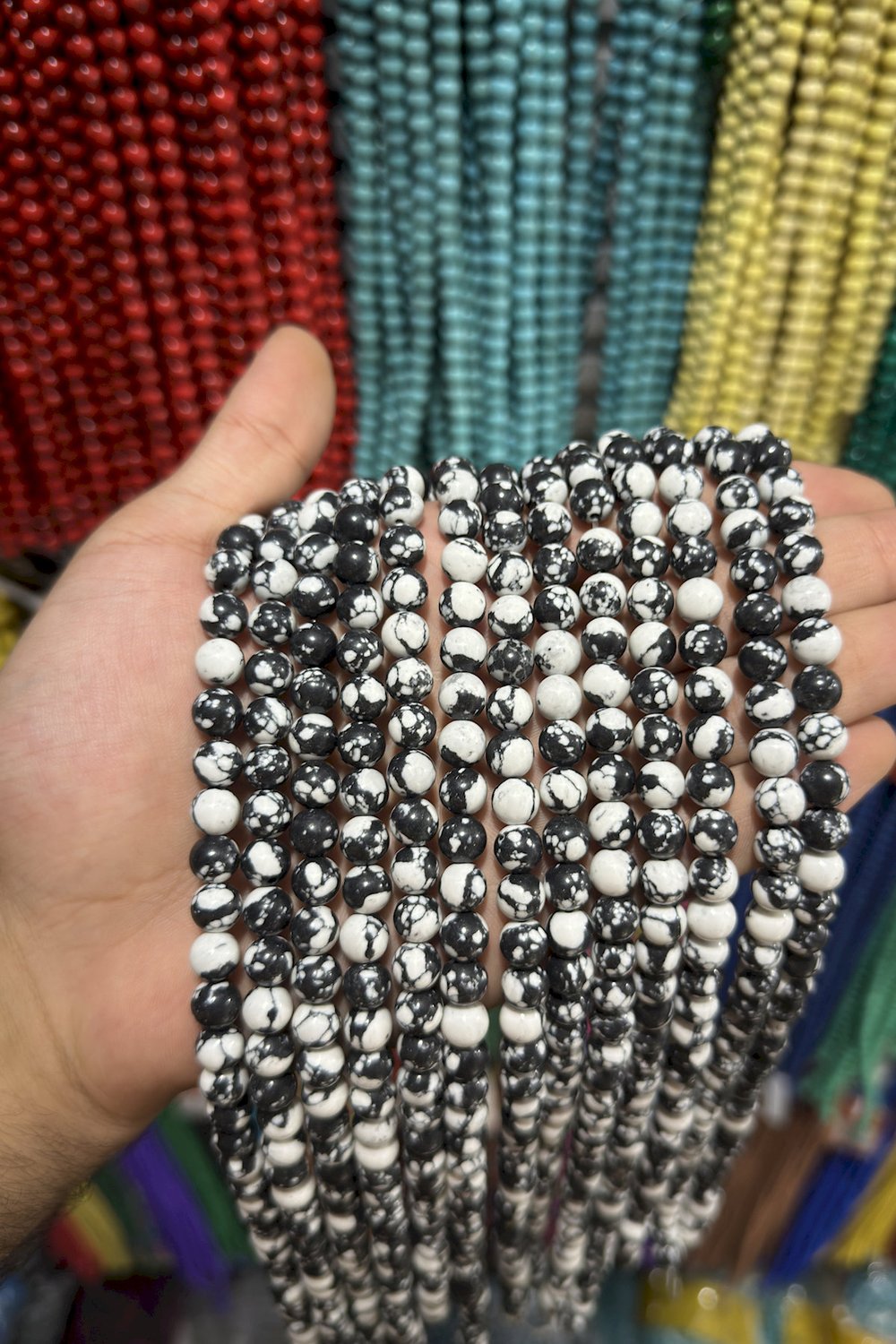 Sıkma Taşı Küre Kesim Parlak Siyah Beyaz 8mm Doğal Taş Dizi