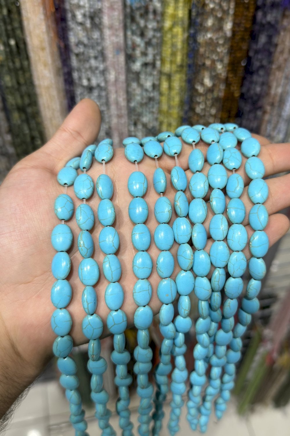 Sıkma Turkuaz Badem Kesim Mavi 10mm Doğal Taş Dizi