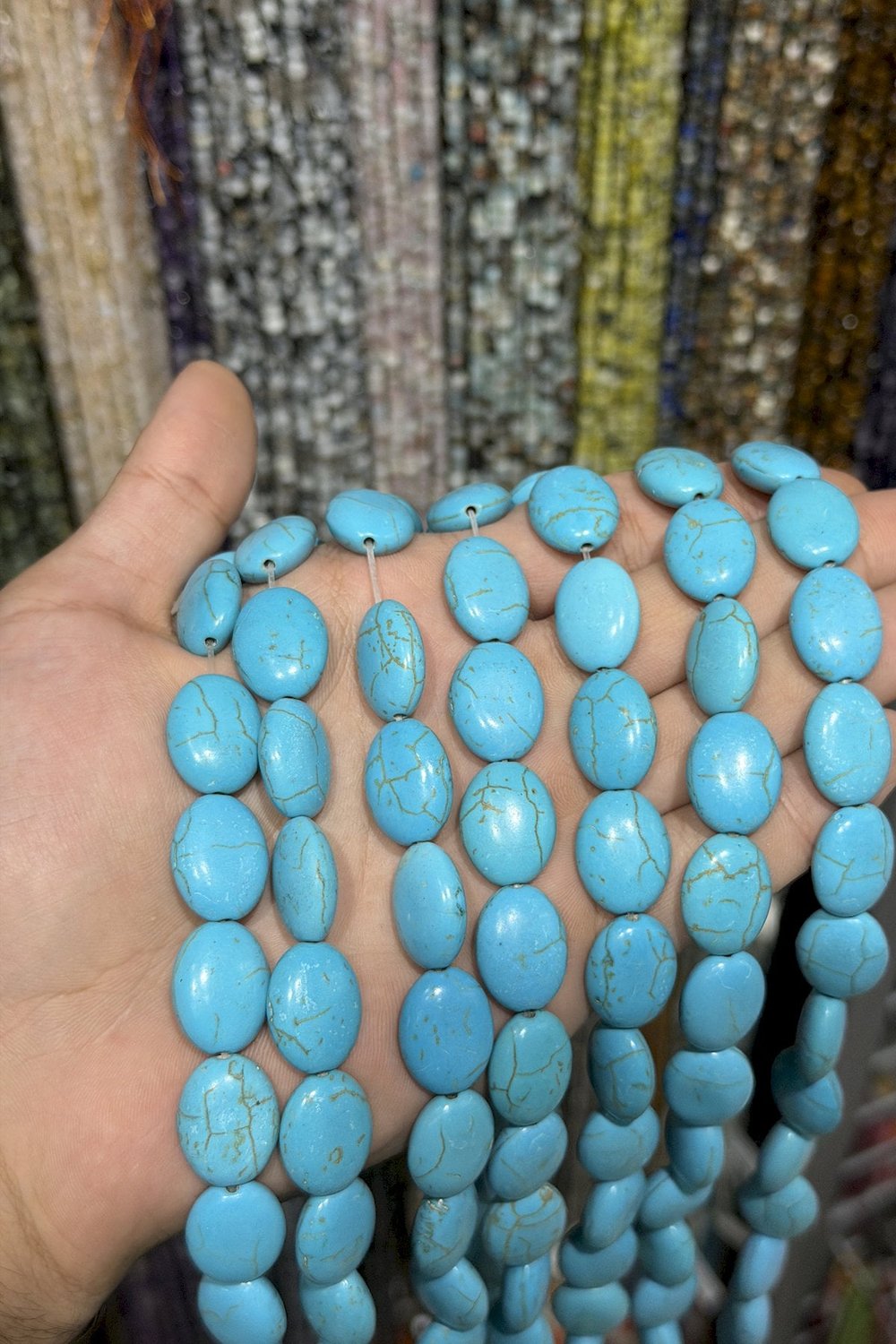 Sıkma Turkuaz Badem Kesim Mavi 15x20mm Doğal Taş Dizi